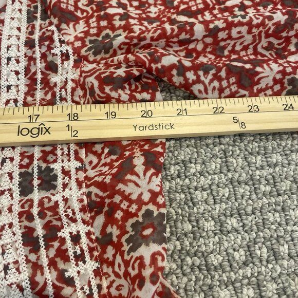 Lucky Brand Blouse Womens Large Embroidered Pintuck Peasant Red Floral Boho - Picture 6 of 8